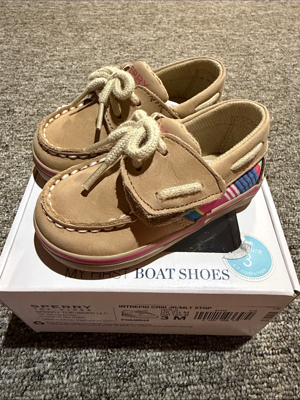 Sperry Tan Kids Moccasins With Multicolor Stripe Accent